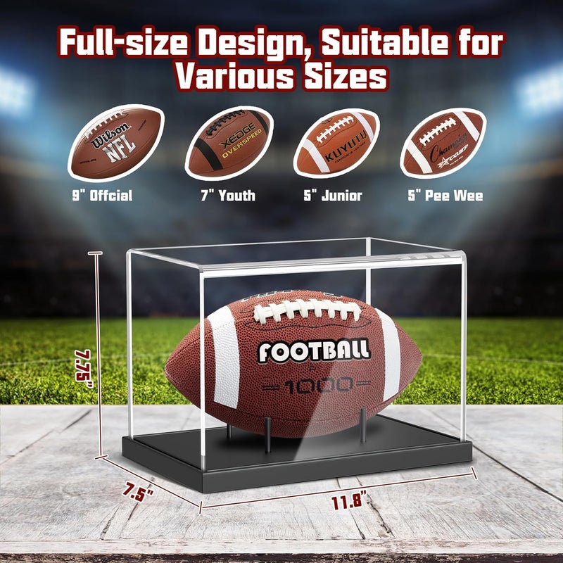KKU Football Display Case, Acrylic Football Case with Wooden Base One-Piece Design, Autographed Football Holder for Football Fans & Collectors, Sports Collectibles, No Assembly Required - Black - Image 3